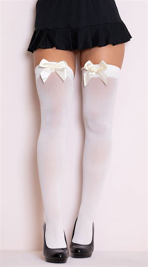 Opaque Thigh Highs With Satin Bow Costume Hosiery Costume Thigh High