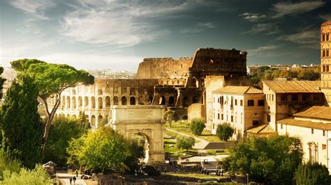 cityscape architecture rome italy  building trees ruin clouds