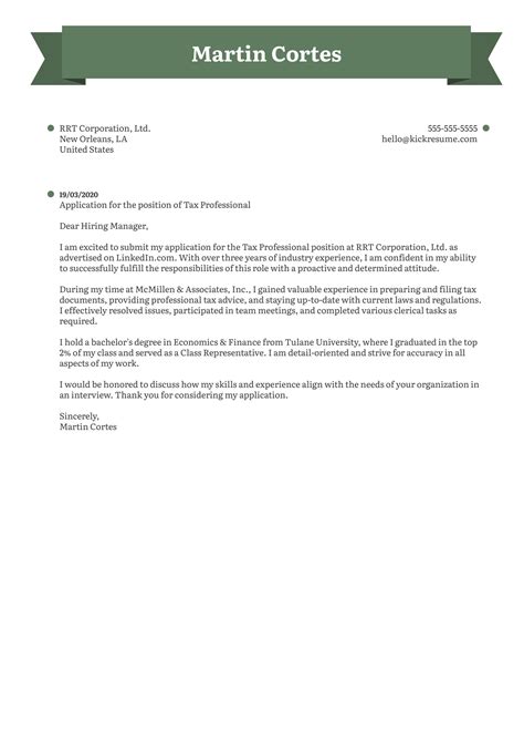 Tax Professional Cover Letter Example Kickresume