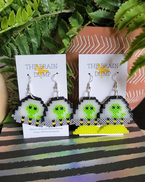 Spaceship Realness Alien Spaceship Mini Perler Beads Dangle Earrings