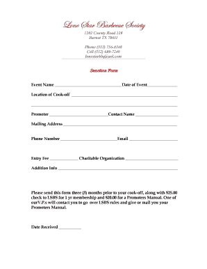 Fillable Online LSBS Sanction Form Lonestar Barbecue Society Fax