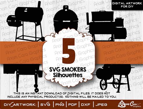 Bundle Of 5 Different Smokers Svg Cut Or Print Diy Art Bbq Etsy