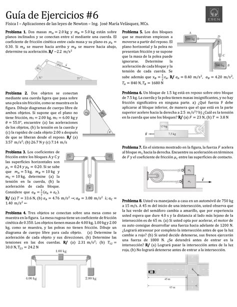 Guía De Ejercicios 6 Guía De Ejercicios 6 Física I Aplicaciones De Las Leyes De Newton