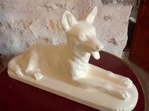 Ancien Chien Craquel Sarreguemines En Fa Ence Blanche Eur