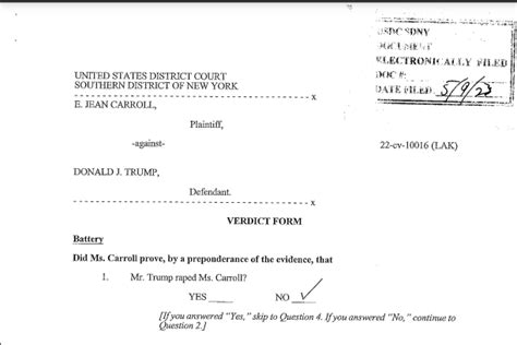 Read The Full Jury Verdict Form From The E Jean Carroll Defamation