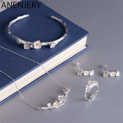 Sterling Silver Fashion Sakura Plum Blossom Flower Jewelry Set