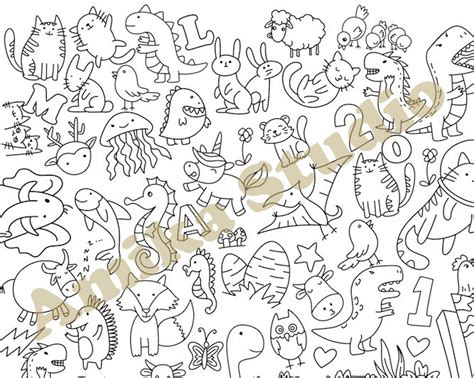 Animals Coloring Poster, Giant Coloring Poster, Doodle, Animals Coloring, Coloring for Kids, Fun ...