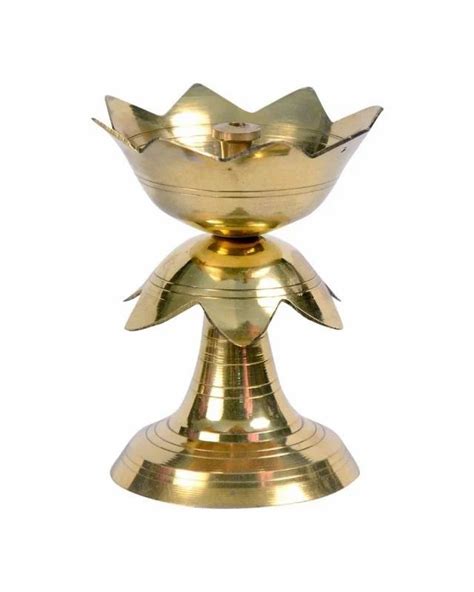 Polished Golden Brass Lotus Diya Stand For Puja Size At Rs