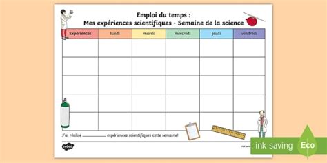 Emploi du temps Expériences scientifiques Semaine de la science