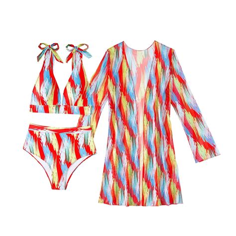 Oplxuo Two Piece Swimsuits For Women High Waited Padded Bikini Set With Coverups Kimono Piece