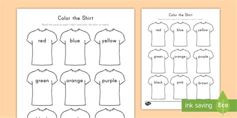 Color The Shirt Activity Sight Words Teacher Made