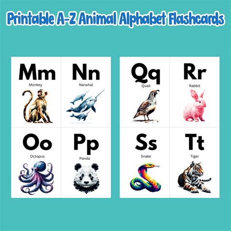 Printable A-Z Animal Alphabet Flashcards Educational Preschool Learning ...