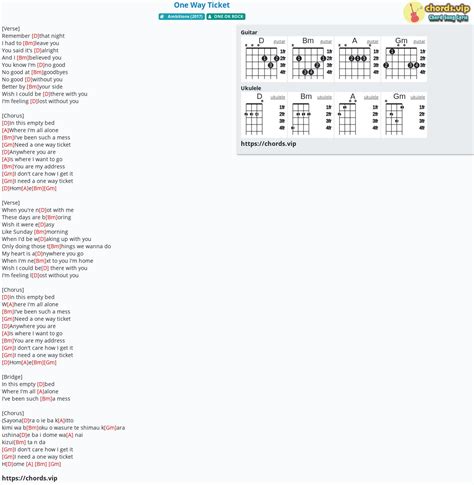 Hợp âm: One Way Ticket - ONE OK ROCK - cảm âm, tab guitar, ukulele - lời bài hát | chords.vip