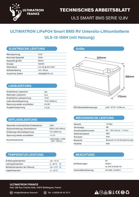 Ultimatron Lithium Batterie LiFePO4 12 8V 150Ah Smart BMS Mit Bluetooth