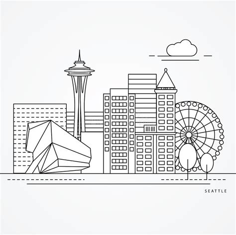 Cityscape Building Line Art Vector Illustration Design Seattle