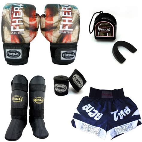 Kit Boxe Luva Bandagem Bucal Caneleira Shorts 14 oz em Promoção