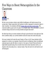 Five Ways To Boost Metacognition In The Classroom Docx Five Ways To