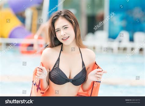 Women Wear Black Bikini Pool Stock Photo Edit Now