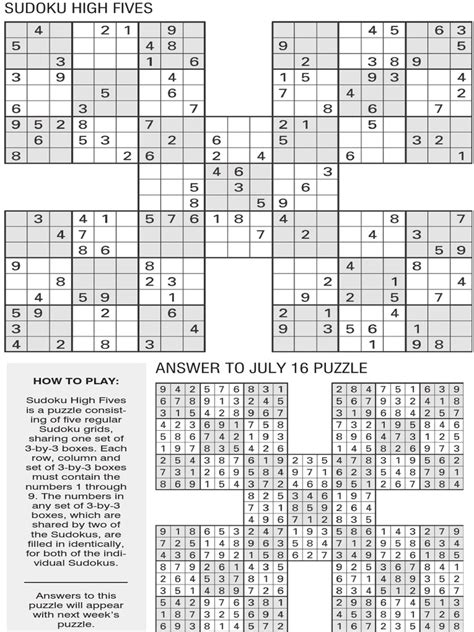 Printable Sudoku High Five July 23 Pdf Design Of Experiments Abstract Strategy Games