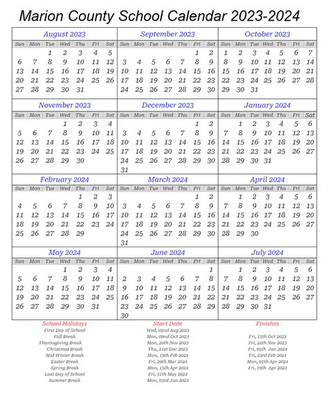 Marion County School Calendar 2023-2024 & Academic Holidays