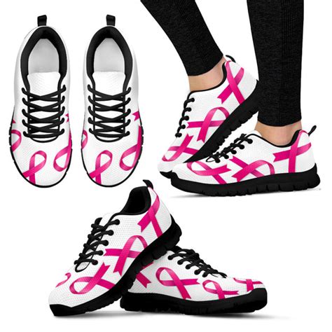 Womens Bold Pink Ribbons Sneakers Combat Breast Cancer