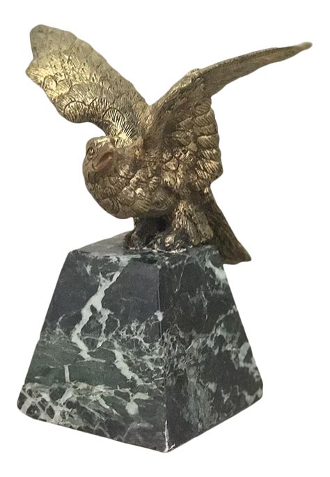 Statue Antique French Bronze Bird On Marble Base