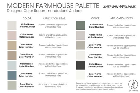 Modern Farmhouse Color Palette Sherwin Williams Interior Etsy