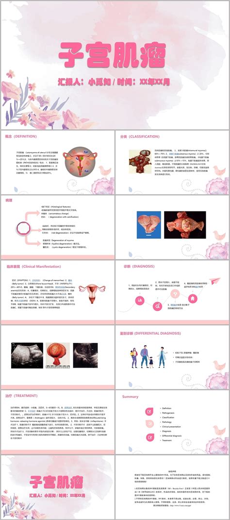 粉色手绘风子宫肌瘤护理查房ppt模板 椰子办公