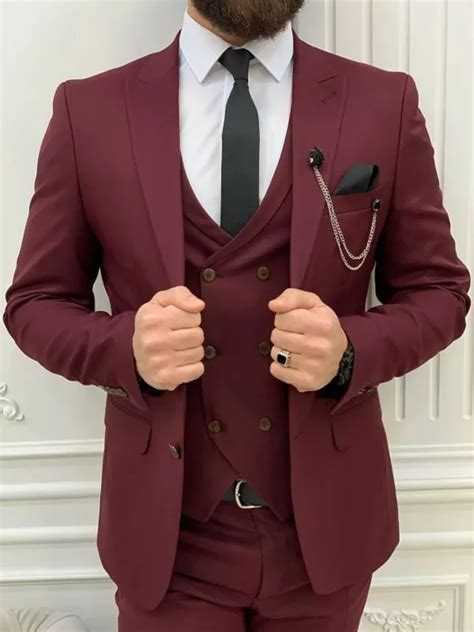 Mens Burgundy 3 Piece Suit Shoplectic