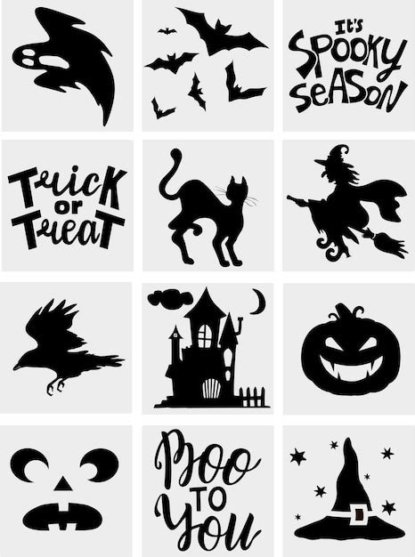 Premium Vector | Collection of 12 halloween icons black icons trick or ...