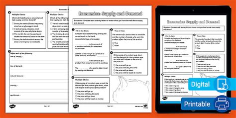 Economics Supply And Demand Review Worksheet For 6th 8th Grade