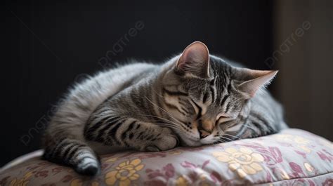 Tabby Cat Sleeping On A Pillow Background A Female American Shorthair