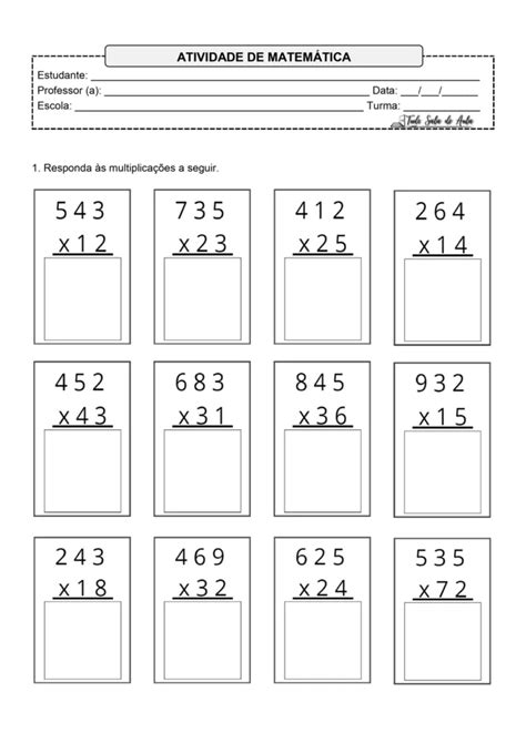 Contas De Multiplicação Para 4 Ano - Contas de Multiplicação para o 4º ano - Tudo Sala de Aula