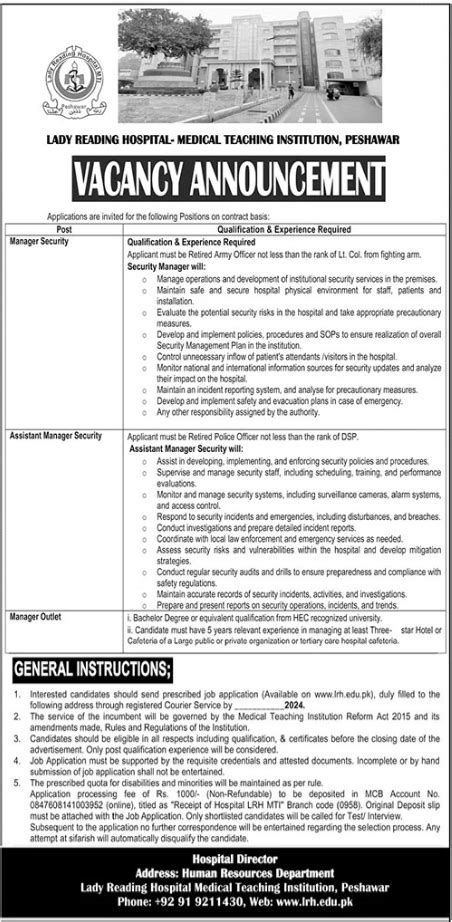 Situations Vacant At Lady Reading Hospital Job Advertisement Pakistan