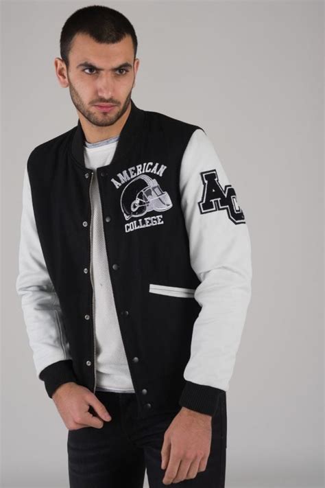 Chaqueta Hombre American College Ref Black White City Piel Es