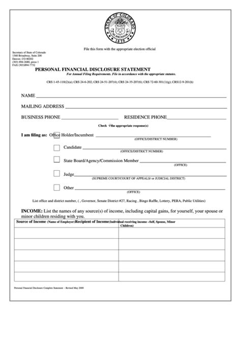 Fillable Personal Financial Disclosure Statement Form Printable Pdf