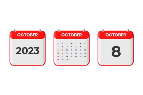 October 2023 Calendar Design 8th October 2023 Calendar Icon For