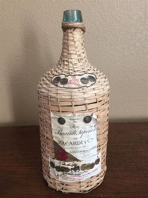 Vintage Wicker Encased Bacardi Rum Bottle Large Size Demijohn Sale