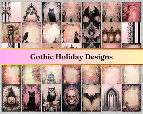 Halloween Junk Journal Digital Paper Bundle Autumn Pink Gothic