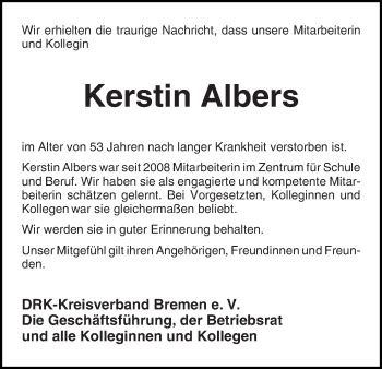 Traueranzeigen Von Kerstin Albers Trauer Gedenken