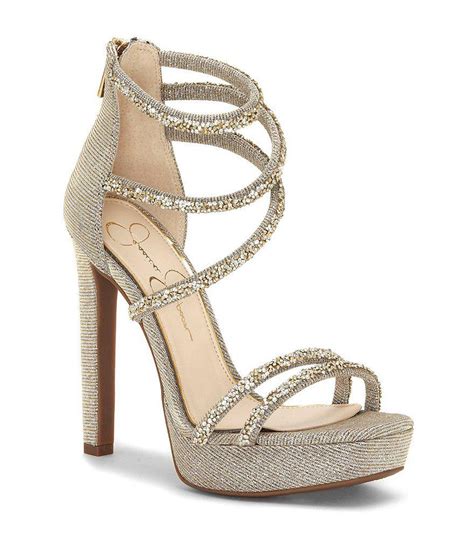 Jessica Simpson Beyonah Rhinestone Hotfix Platform Dress Sandals In Gold Metallic Lyst