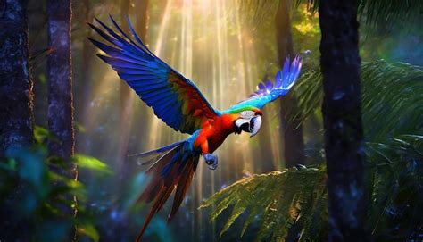 Premium Photo | Sunlight illuminating inside the forest while macaw ...