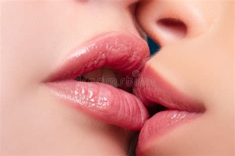 Lesbian Couple Kiss Two Lesbians Kissing Sensual Lips Passion And Sensual Touch Stock Image
