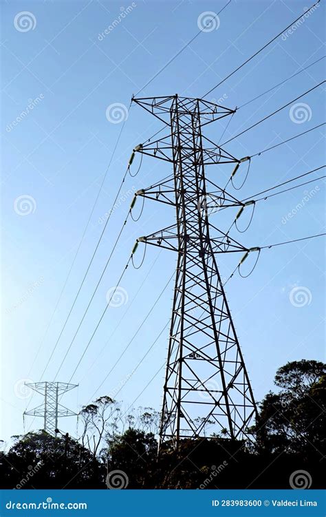 Electricity Power Supply Tower In Middle Nature Stock Photo Image Of