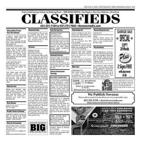 Classifieds | TBR News Media