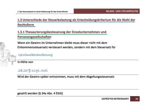 Geprüfter Betriebswirt IHK Bilanz und Steuerpolitik Thesaurierung