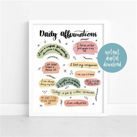 Daily Affirmations Poster Positive Affirmation Print - Etsy