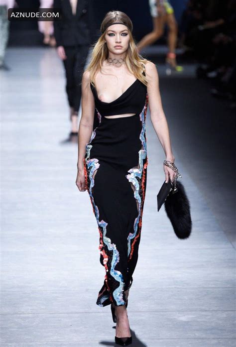 Gigi Hadid Sexy Seen Flashing Her Nude Tit At The Versace Fashion Show In Milan Aznude