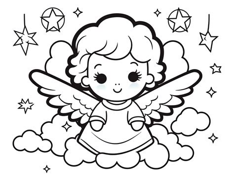 Delicate Angel Coloring For Kids - Coloring Page