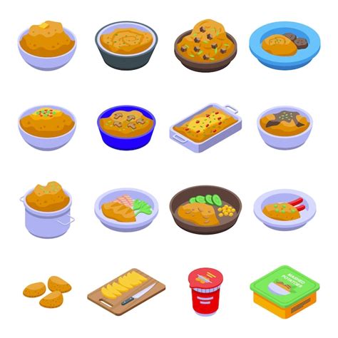 Premium Vector Mashed Potatoes Icons Set Isometric Set Of Mashed